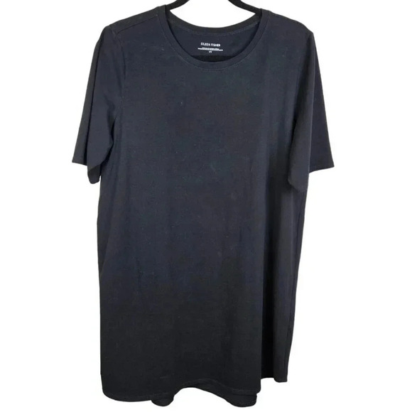 Eileen Fisher Stretch Jersey Knit Crew Neck Dress Easy Fit Size Large Black - Picture 8 of 8